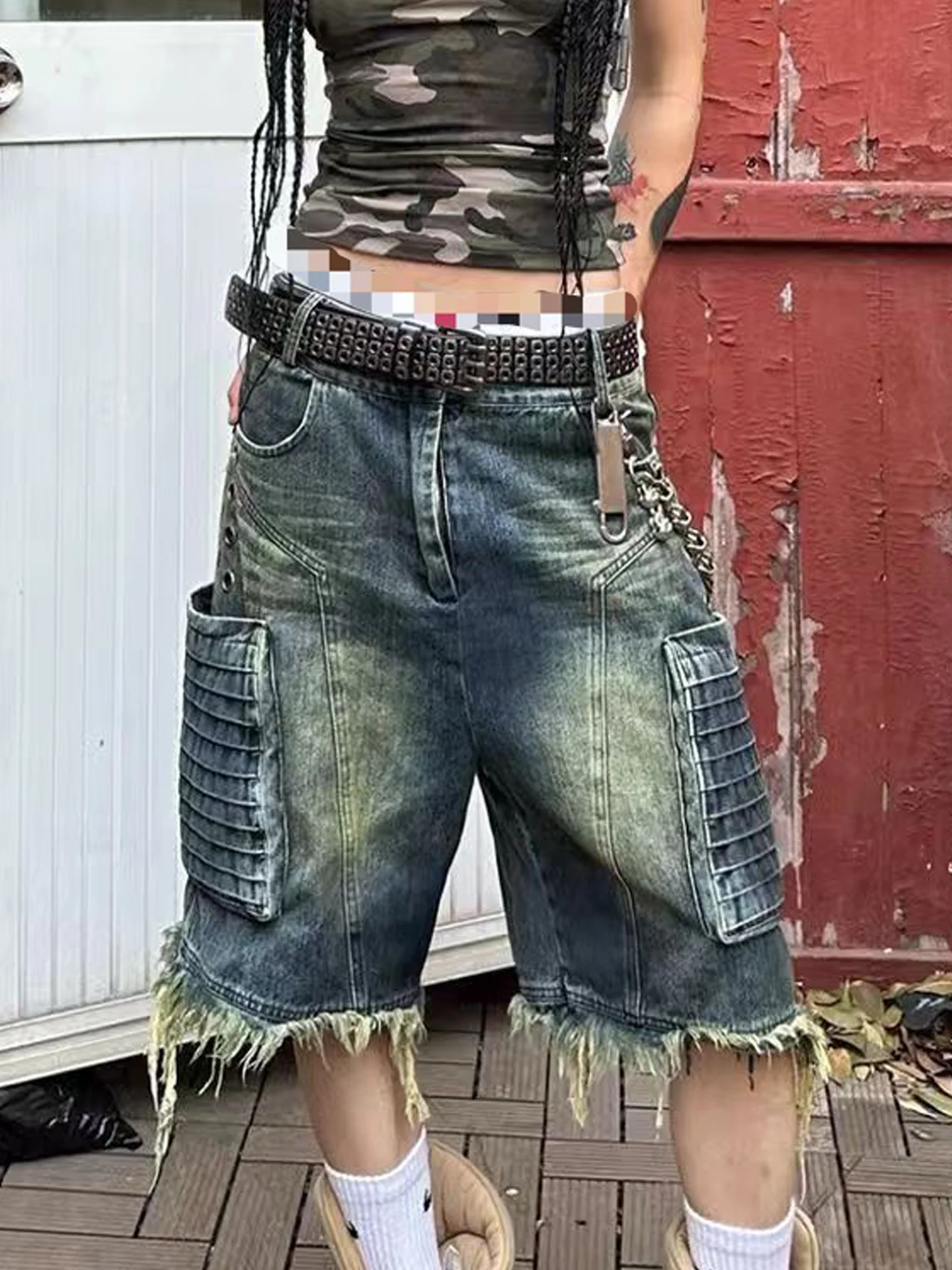 

American High Street Women's Straight Leg Denim Shorts Summer Design Loose Slimming Casual Wide Leg Pants Five-Quarter Length