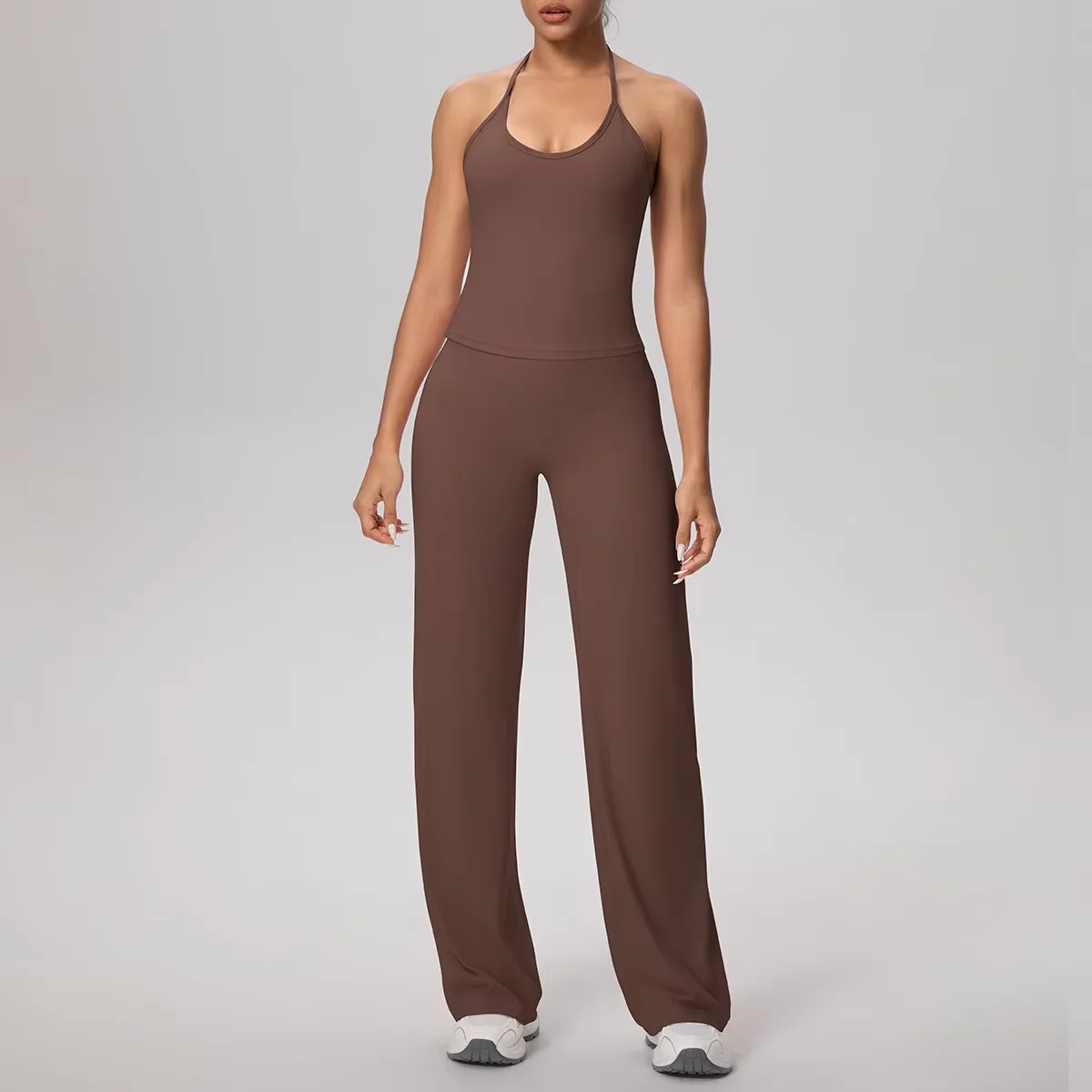 

Women's Solid Breathable Cloud Feel Tie-Strap Yoga Tank Top & Loose Straight Leg Shorts Set for Gym Running