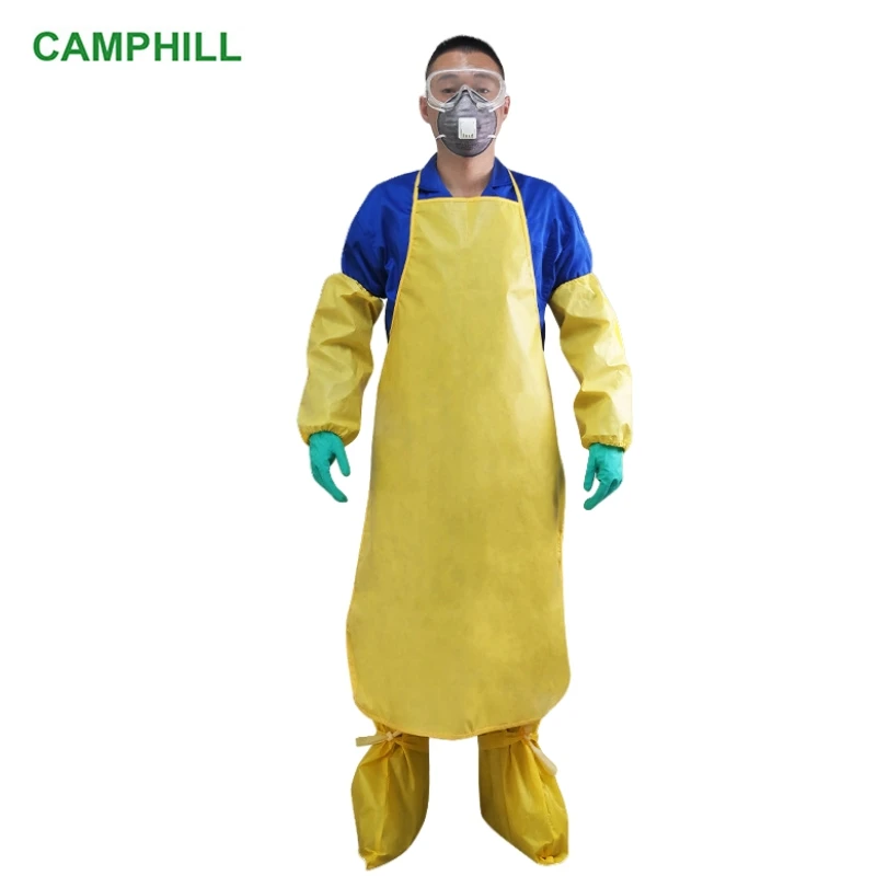Acid alkali resistant protective apron corrosion-resistant, chemical splash shoes cover chemical resistant yellow sleeves cover