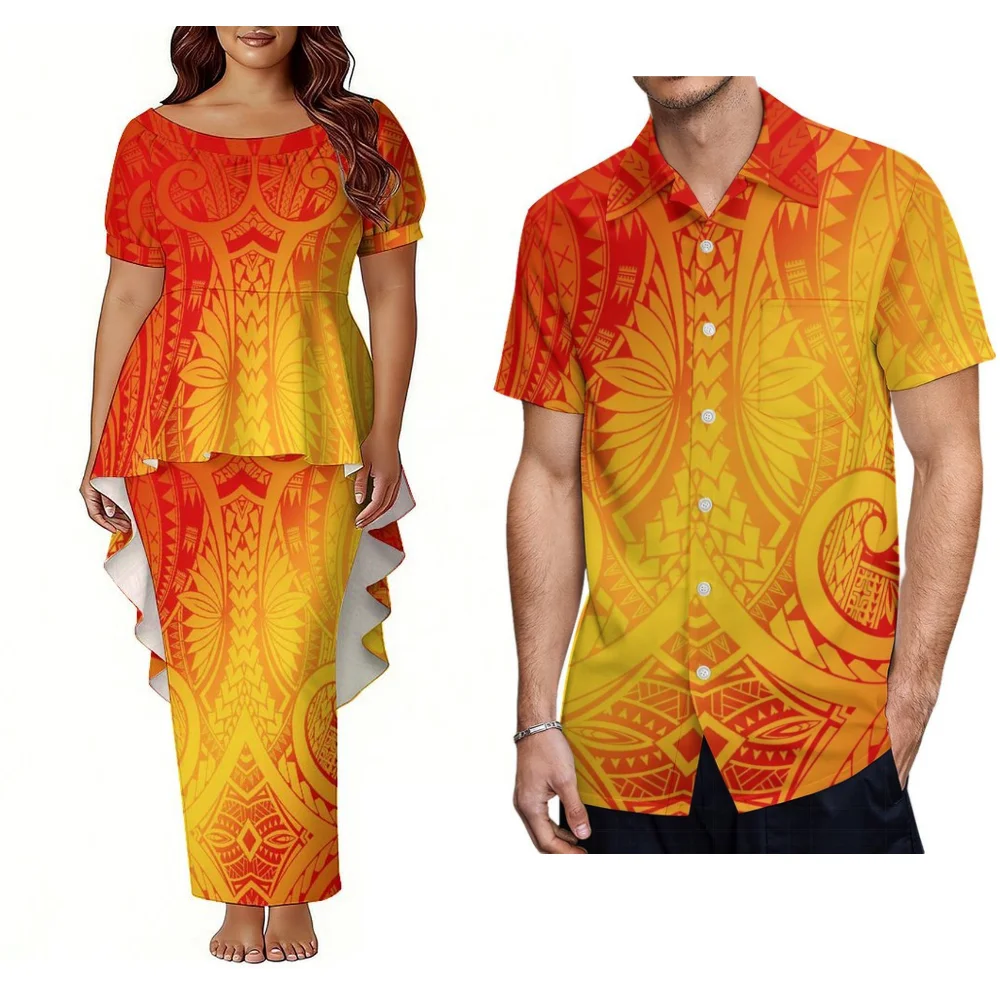 Set di Alta Qualità per Coppie Isole del Pacifico - Camicia Aloha da Uomo e Abito Puletasi da Donna Design Isole Polinesiane Samoa