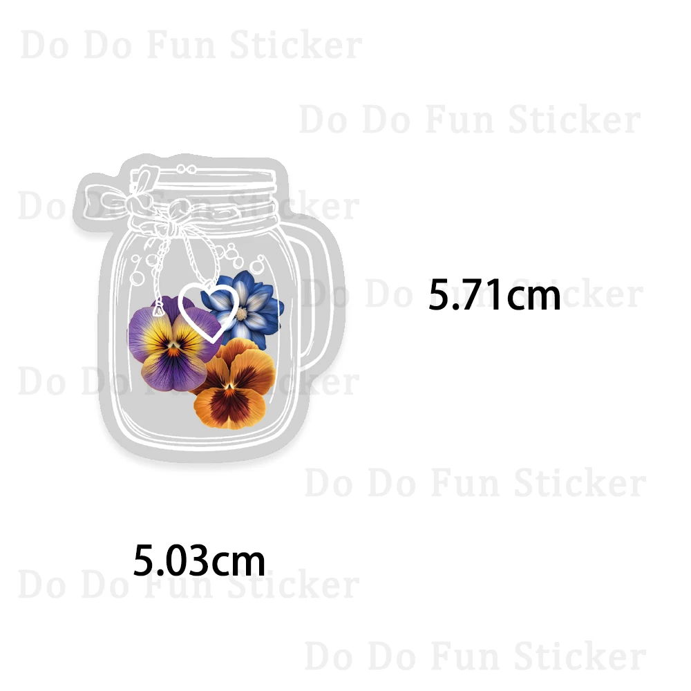 50PCS Glass Bottles with Dried Flower PET Sticker Waterproof Oil proof Transparent Romantic Art Colorful Flower Gift Collection