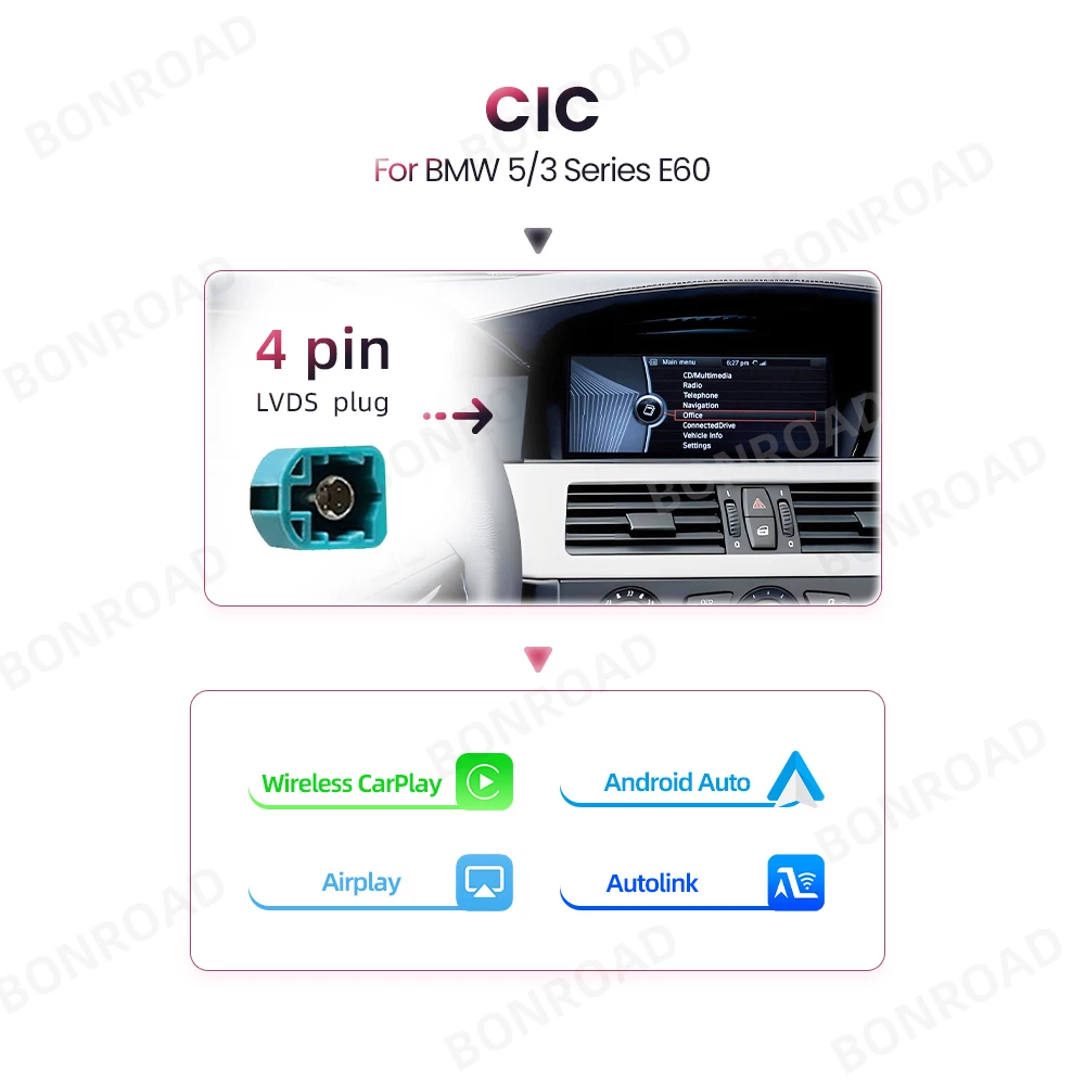 Bonroad Carplay Scherm Radio Android Auto Multimedia Speler Voor Bmw 5/3 Serie E60/E61/E62/E63/E90/E91/E92/E93/M3 Ccc Masker Cic