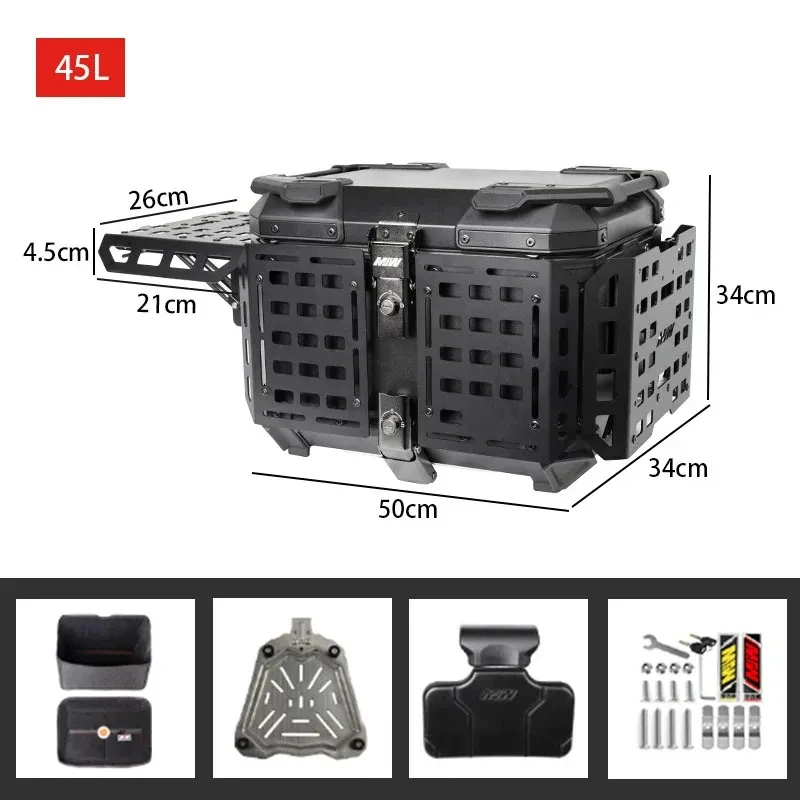 

Bestseller 45L Aluminum Tail Waterproof Rear Lage Storage Lock Trunk Helmet Box Universal Moscycl