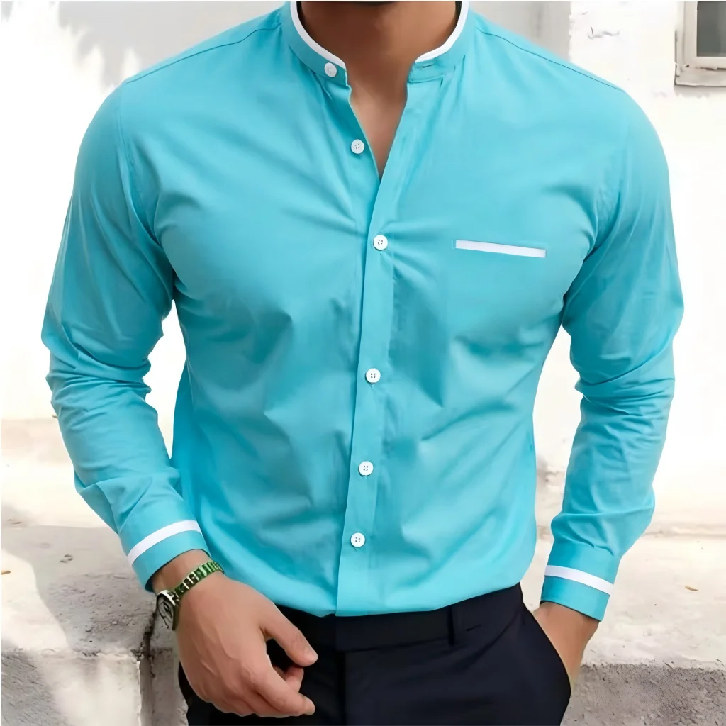 

New solid color men's long sleeved fully open shirt, casual and comfortable, fashionable and trendy, street outdoor, soft fabric