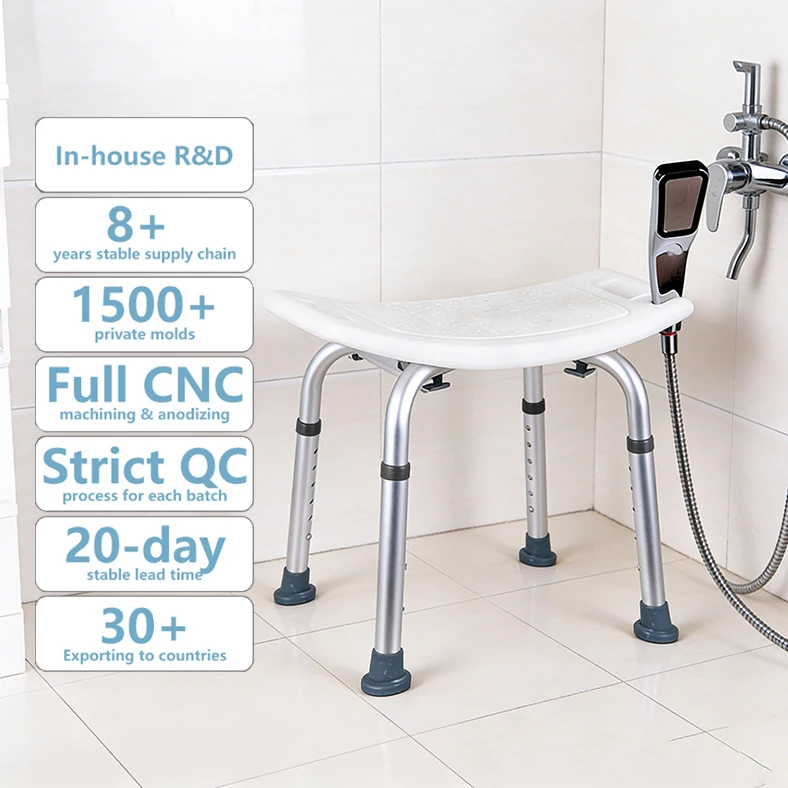 

Simplywalk Aluminum Alloy 136KG Bath Shower Chair Non-skid Feet Nursing Home Supplies UKCA Distributor Program