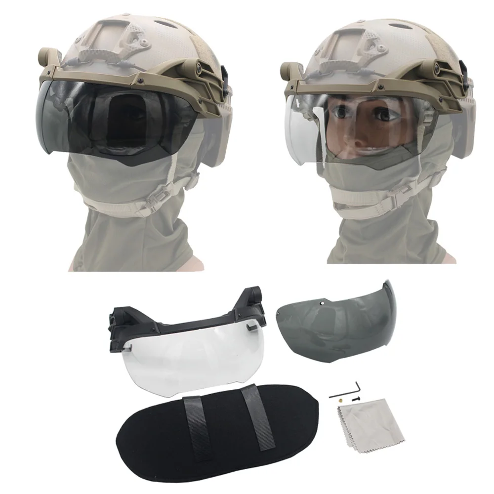 Adjustable Tactical Helmet Flip Goggles Airsoft Paintball Windproof Anti Fog Protection Goggles 2 Lens For FAST Helmet