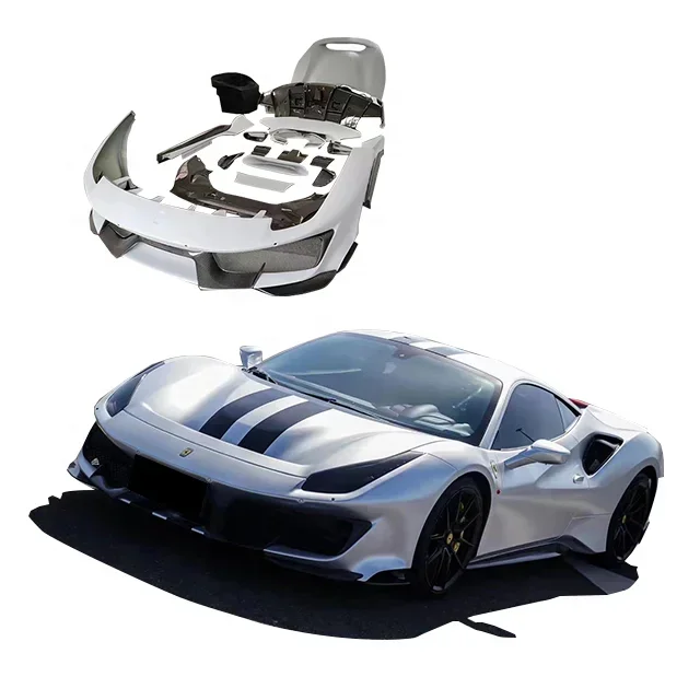 Upgrade To Pista Style Body Kit For Ferrari 488 Front Bumper Engine Cover Rear Spoiler Tuning Parts