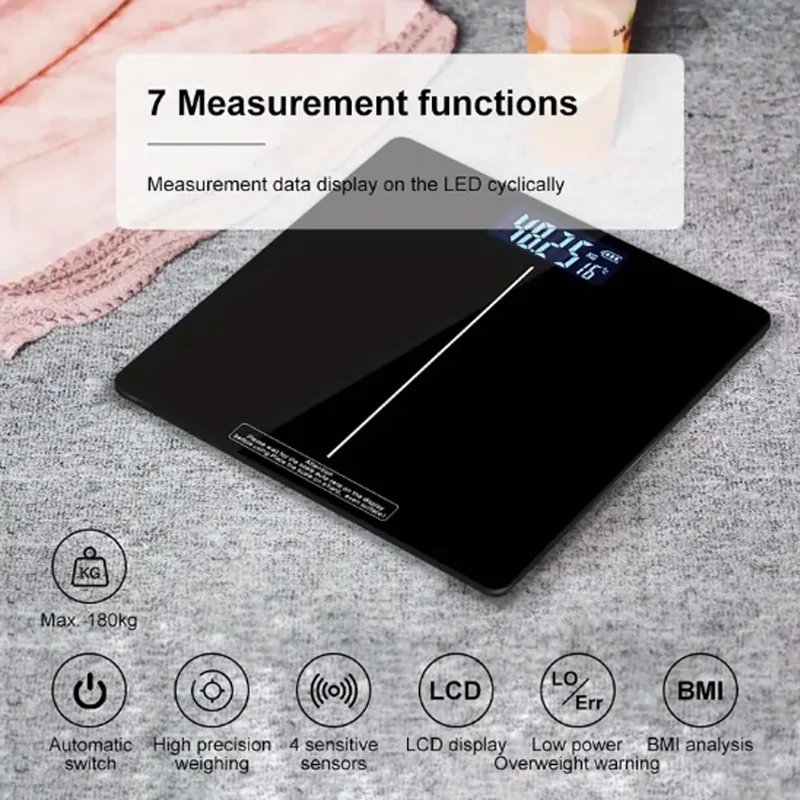 Multi-function Square Weight Scale Digital Bathroom Scale Highly Accurate Body Weight Scale With Lighted LED Display Round Corne