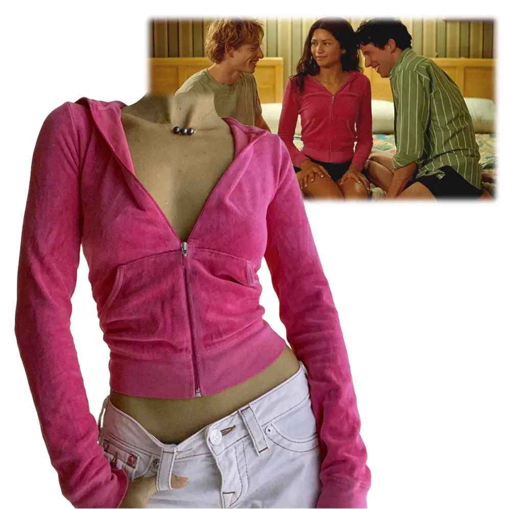 

Movie Challengers Tennis Coach Zendaya Cosplay Slim Fit Sports Set Zipper Pink Hooded Long Sleeve Coat Costume