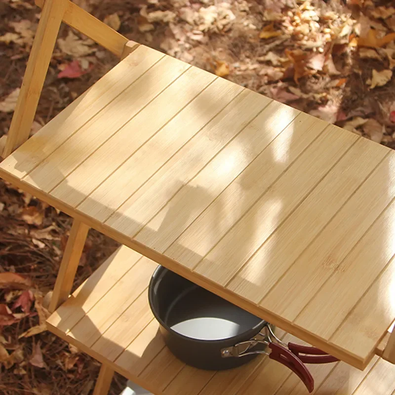 Outdoor Camping Portable Storage Rack Picnic Multi-layer Bamboo Folding Rack Living Room Storage Rack Shoe Rack