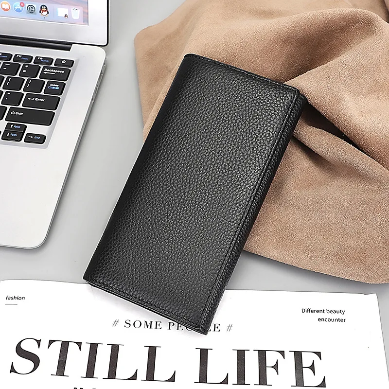 New Fashion Men's Wallet Genuine Leather Business Men Long Purse Cowhide Multi-card Holder Men Clutch Wallet Carteira Masculina