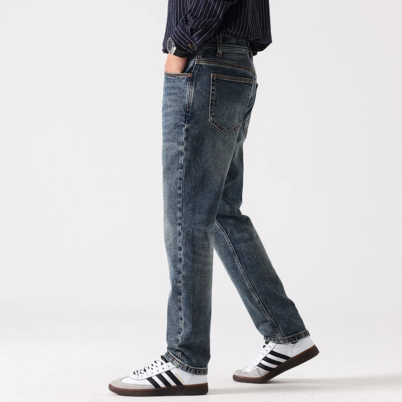حديثا مصمم أزياء الرجال الجينز عالية الجودة الرجعية الأزرق تمتد سليم صالح خمر الجينز الرجال التطريز Y2K عارضة الدنيم السراويل #2