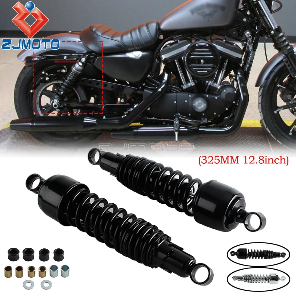 

Motorcycle Rear Shocks 12.8" Shock Absorber Black/Chrome Fit For Harley Touring Sportster 883 1200 325mm Eye to Eye Accessories