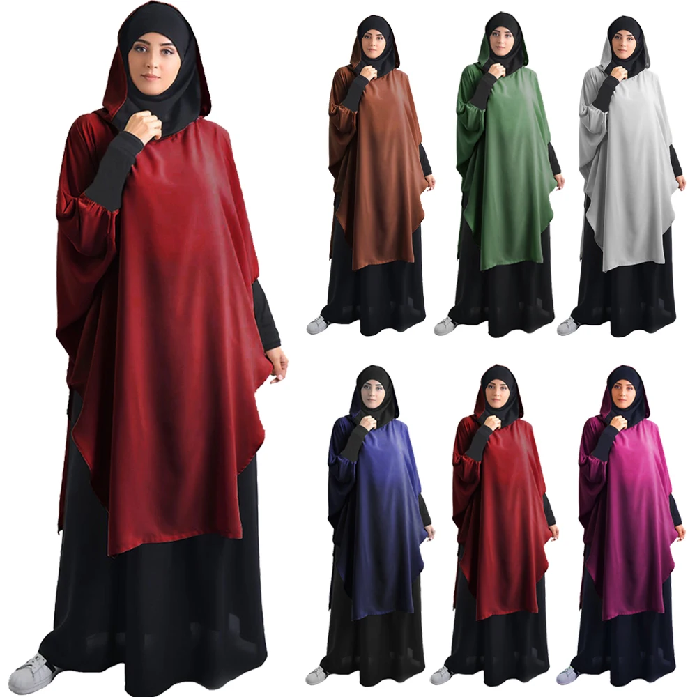 

Women Muslim Hijab Abaya Prayer Dress Thobe Gown Bat Sleeve Middle East Robe Islamic Hooded Robe Khimar Kaftan Praying Abayas