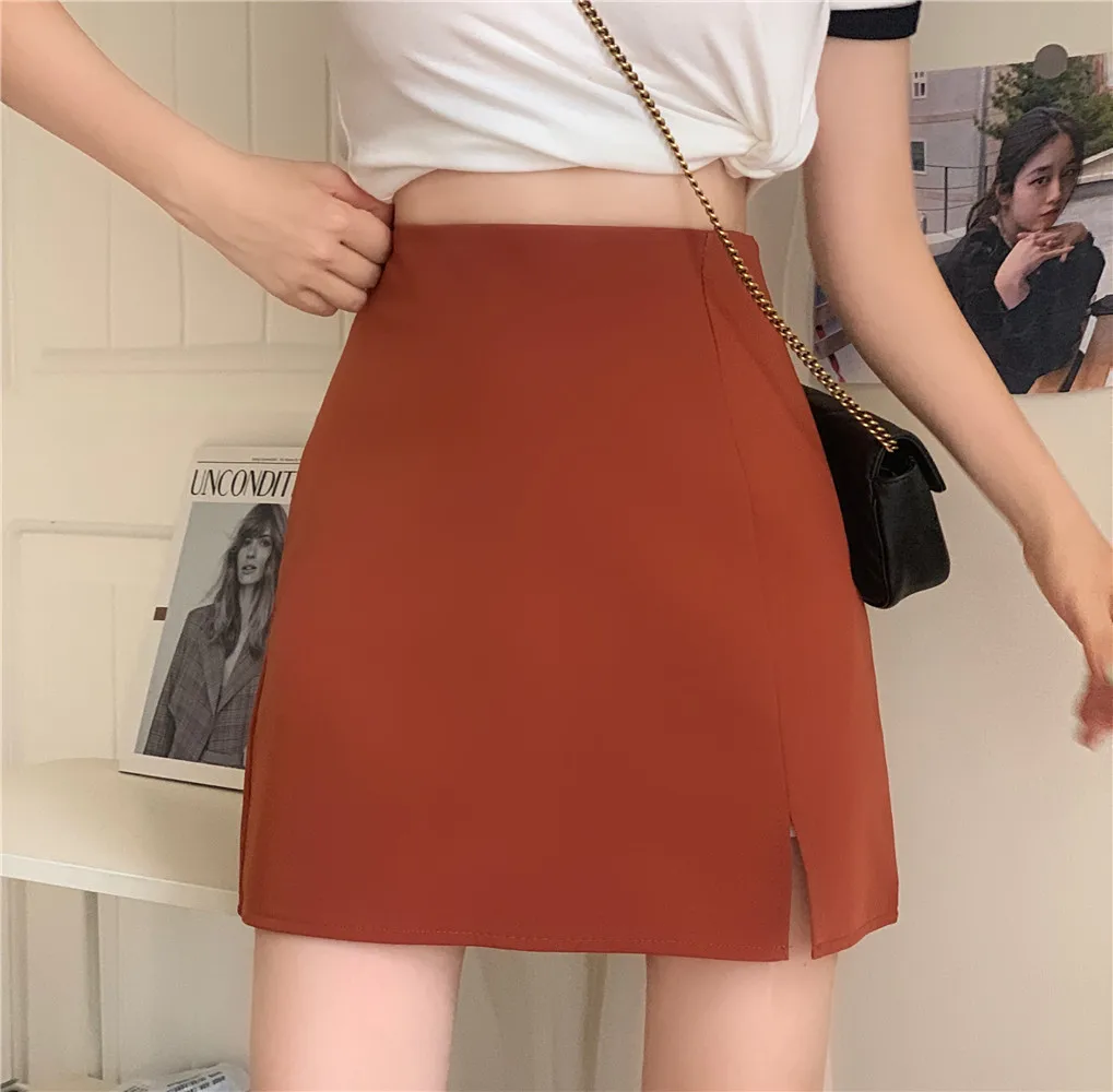 Japanese Fashion College Girls Mini Skirt with Split at Hem High Waist Candy Color Cute High Waist Lady Skirts Summer Design