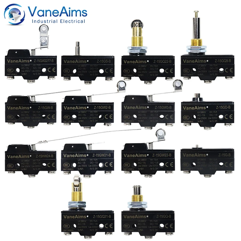 

Z-15 Micro Limit switch Travel Switch Small Horizontal Roller Lever 15A 250V 1NO1NC Normally Open Normally Closed Travel Switch