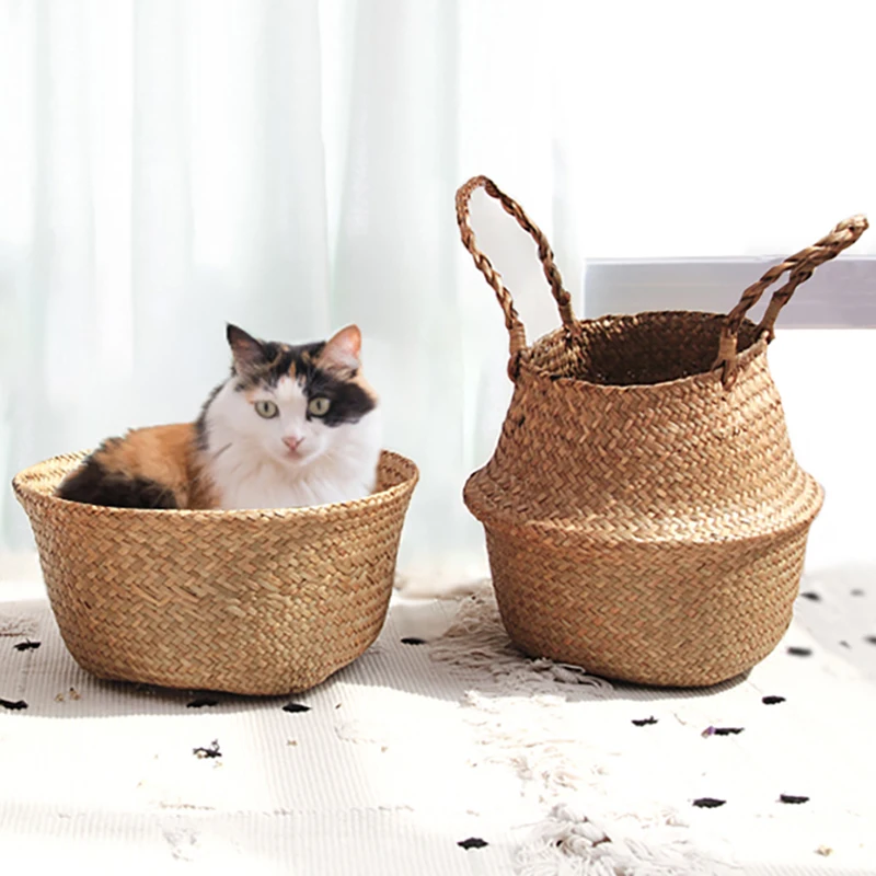 Storage Baskets Straw Wicker Rattan Hanging Flowerpot Seagrass Folding Laundry Clthoes Baskets Garden Plant Basket Home Decor