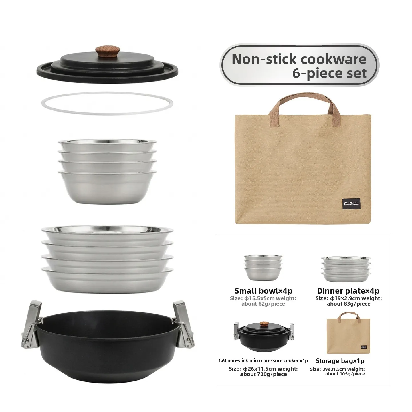 9Pcs Outdoor Camping Cookware Set Non-stick Micro-pressure Pot Stainless Steel Bowls Plates Portable With Storage Bag