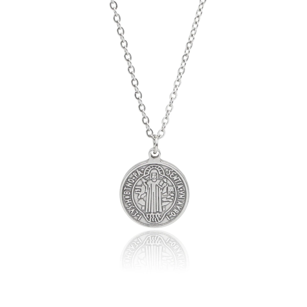 VILLWICE Catholic Saint St. Benedict Necklace Stainless Steel Holy Medal Of Nursia Patron Against Evil Unisex Jewelry Gifts
