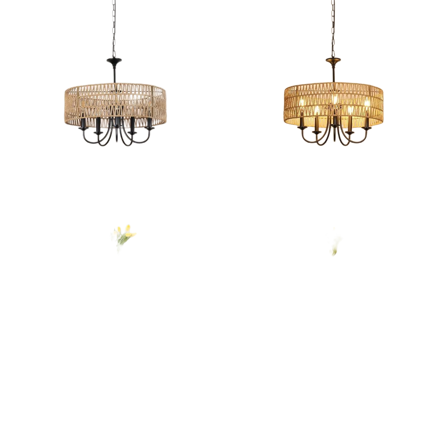 Lampadario moderno in rattan a 5 luci per fattoria, grande lampada a sospensione con paralume in vimini intrecciato a mano, design Boho nero per Dini