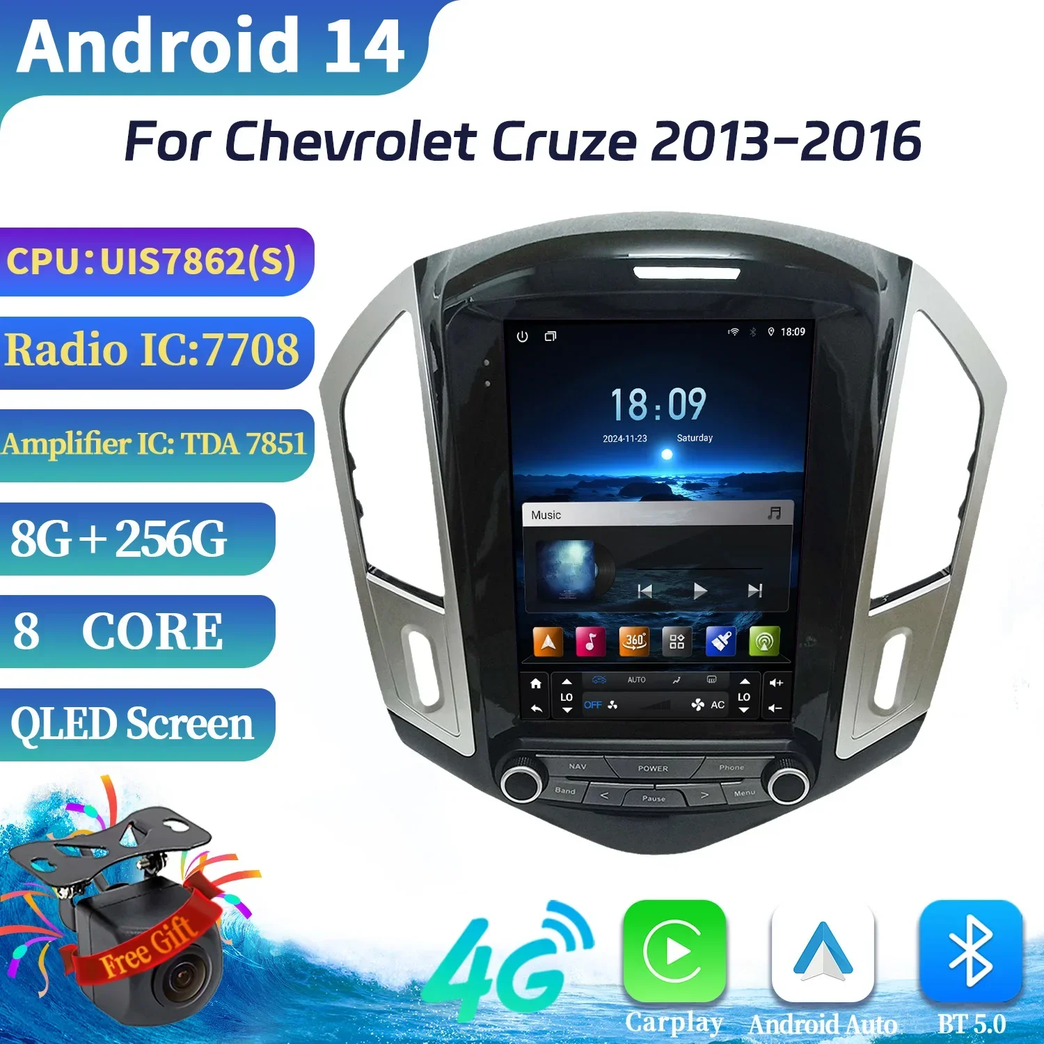 9.7inch Android 14 For Chevrolet Cruze 2013-2016 Car Radio Stereo Multimedia GPS Navigation Multimedia Carplay Head Unit Screen