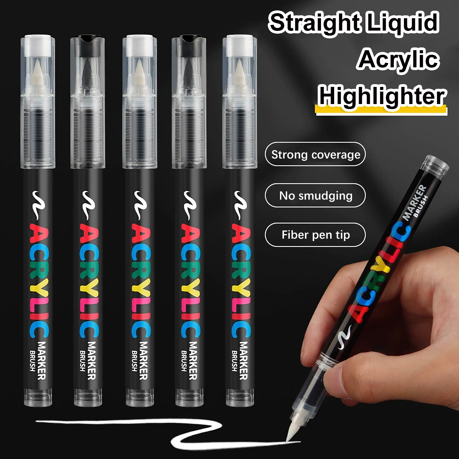 طرف فرشاة لعلامات طلاء الأكريليك، 12 قطعة من أقلام التحديد الأكريليك ذات الطرف الناعم باللونين الأبيض والأسود مع نظام التحكم في الحبر السائل المباشر، القماش، إلخ
