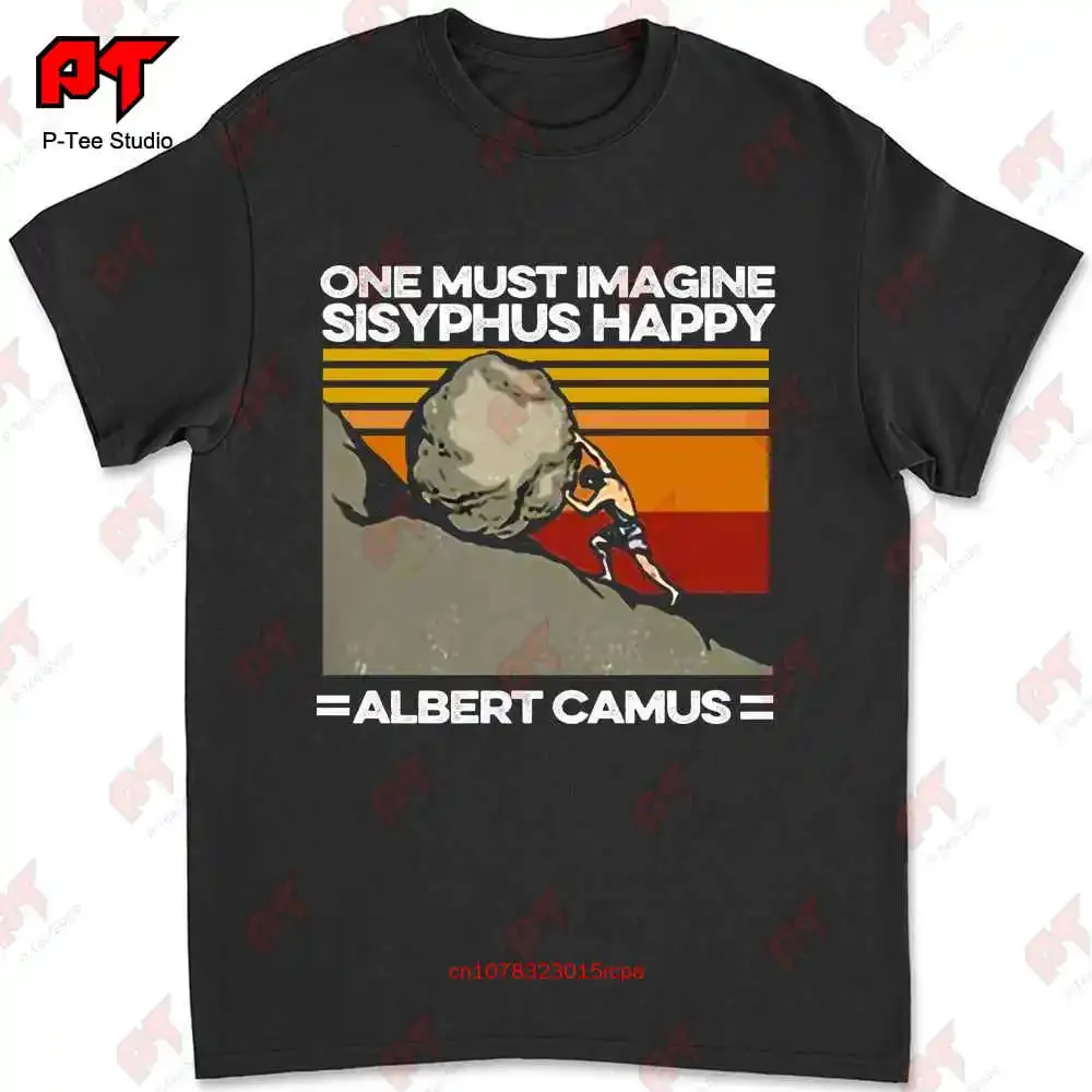 T-shirt graphique vintage Sisyphus Albert Camus Philosophy Push The Stone X8WJ