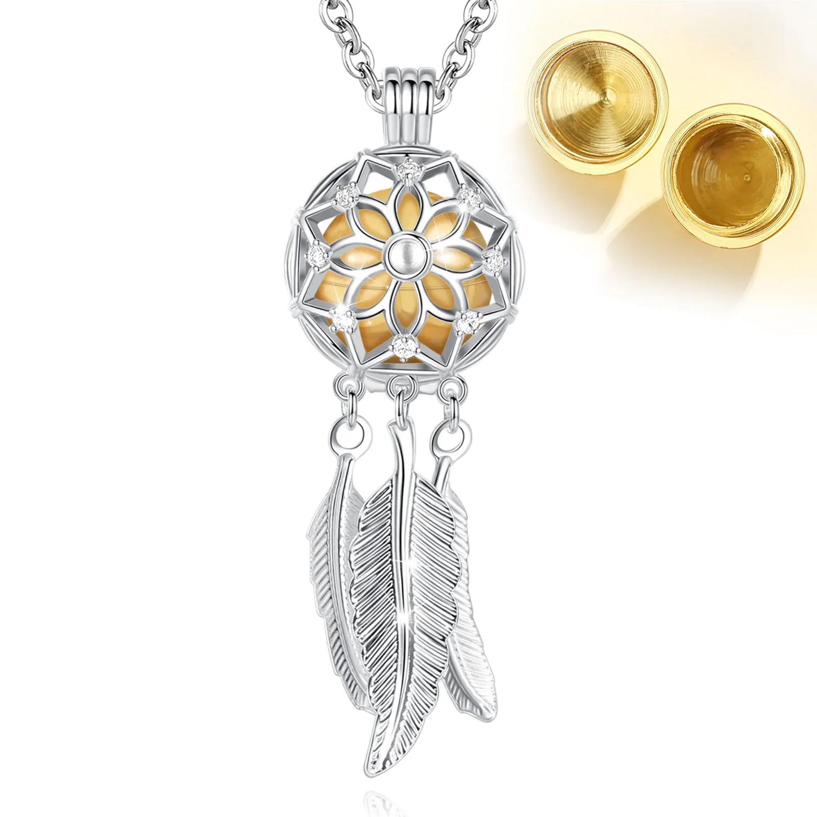 EUDORA Urne Feuerbestattung Anhänger 16mm Dreamcatcher Blossom Käfig Medaillon Asche Halter Andenken Kapsel Halskette Hohl Ball DIY Schmuck