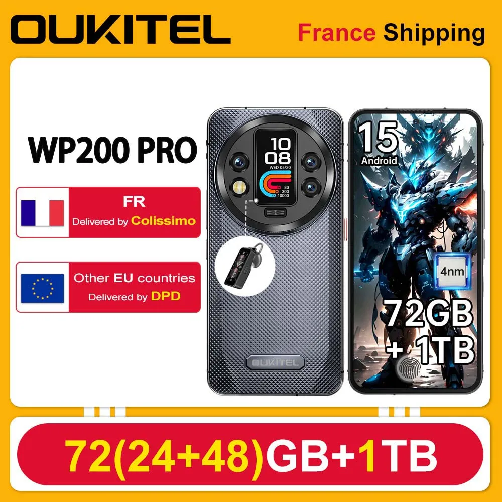 OUKITEL WP200 Pro 5G 72(24 + 48)GB + 1TB téléphone portable robuste Android 15 6.7 ''120Hz 108MP + 32MP 8800mAh 45W double SIM/AI/NFC OUKITEL WP200 Pro 5G 72(24 + 48)GB + 1TB téléphone portable robuste Android 15 6.7 ''120Hz 108MP + 32MP 8800mAh 45W double SIM/AI/NFC
