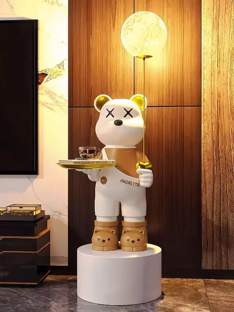 

130 см высокий жестокий медведь для гостиной, большие напольные украшения, украшения для дома, светоизлучающие, для хранения подносов