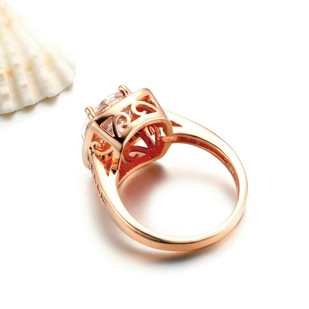 Double Fair Unique Big AAA+Cubic Zirconia Engagement Wedding Rings Rose Gold Color Fashion Retro Jewelry For Women anel DFR111