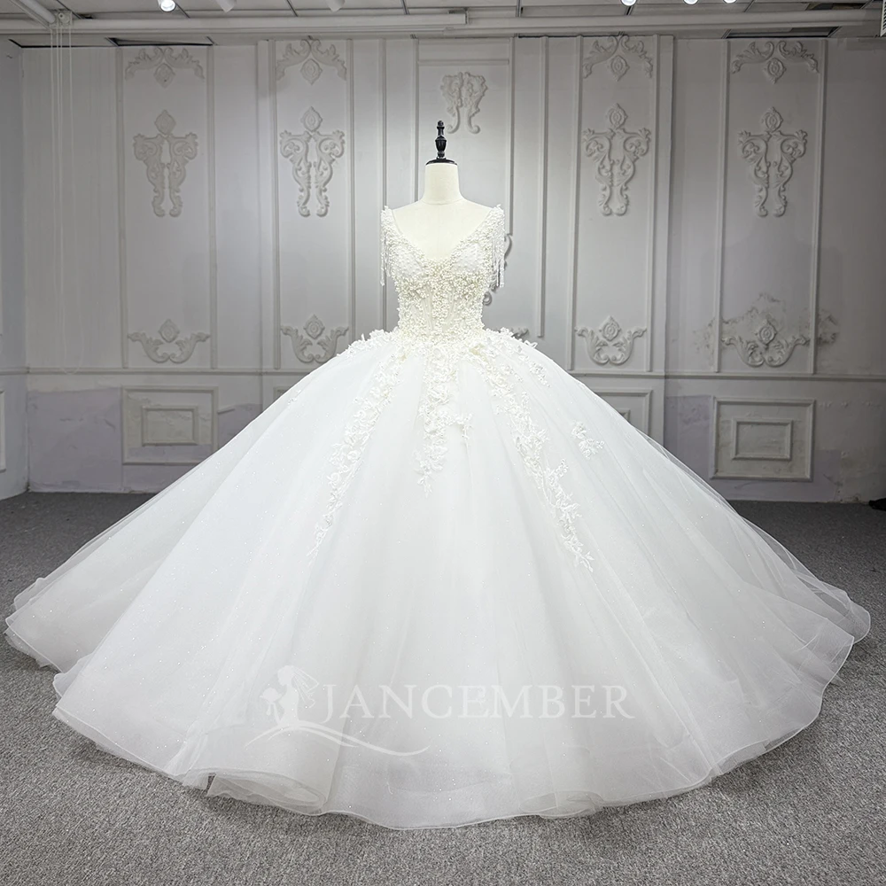 Promotion Beading Sleeveless Ball Gown Wedding Dress Gorgeous V Neck Lace up Princess Bridal Gown Customized vestidos de novia