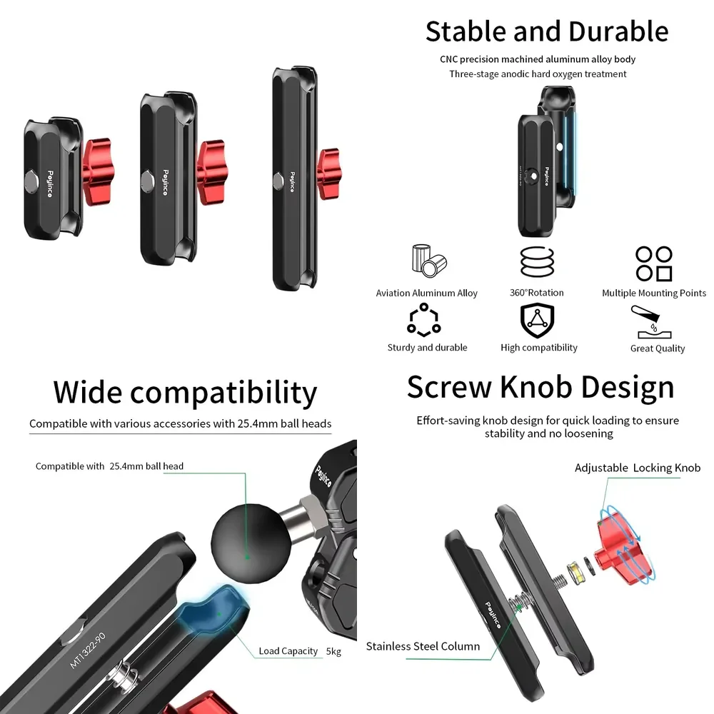Magic Arm Double Socket Metal 1 Inch 25mm Ball Mount Extension Compatible with RAM for Phone Tablet Motorcycle