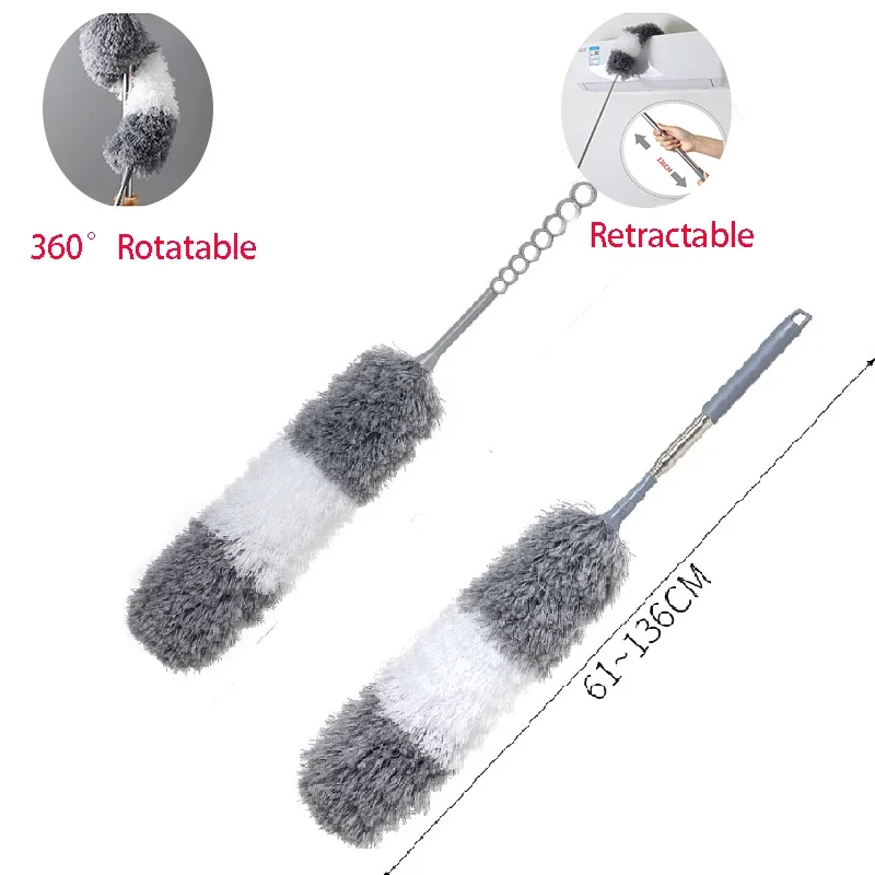 360° Rotatable Dust Brush Removal Dusters Extension Steel Pole Telescoping Household Sofa Gap Floor Cleaning Microfiber tools