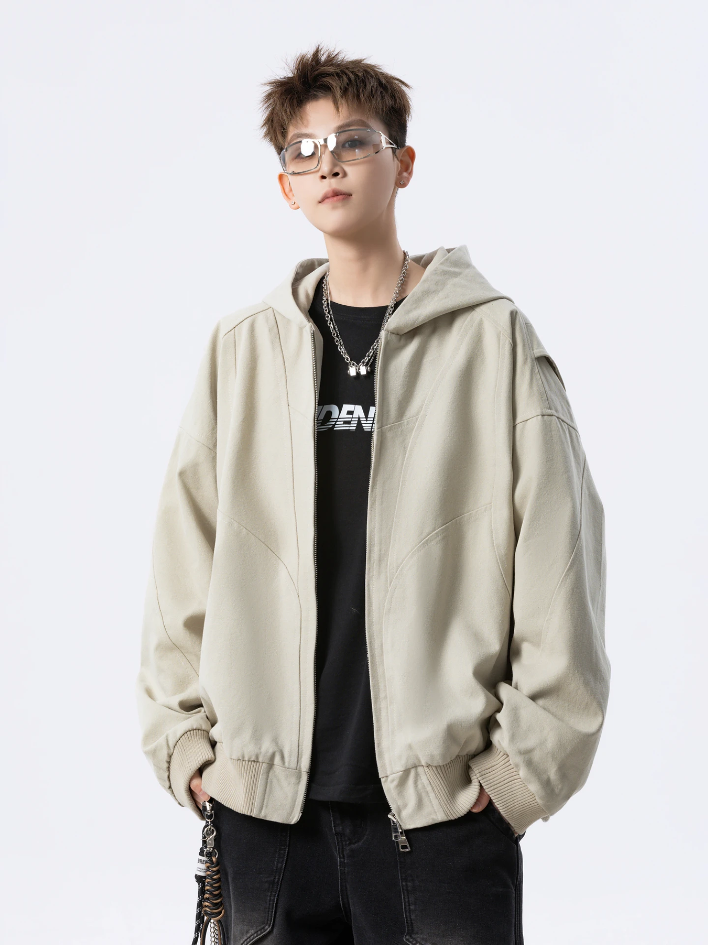 

Свободная куртка с капюшоном в стиле деструкшен, пэчворк, повседневная верхняя одежда для осеннего сезона, молодежная мода, хлопок, длинный рукав, молния