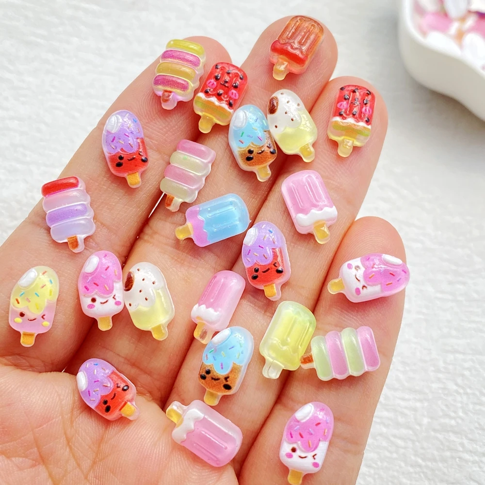50pcs Mixed Resin Mini colored fruit ice cream Nail Art Flat back Stone Applique DIY Christmas Charms Scrapbook Decor Crafts