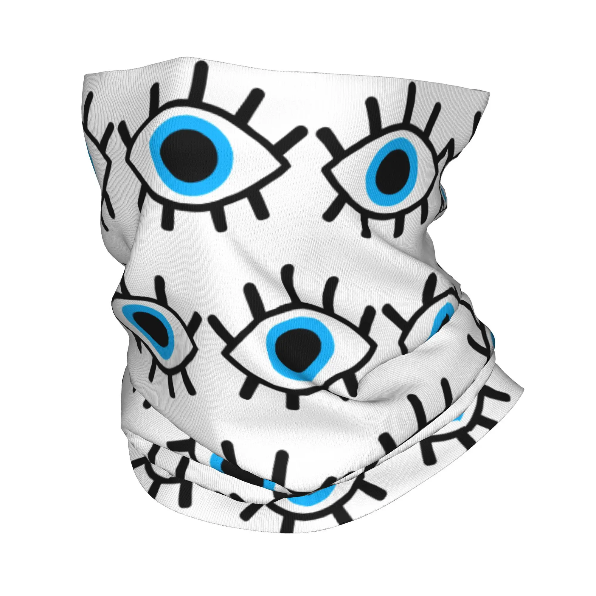 Custom Magic Eyes Charm Bandana Winter Neck Warmer Wrap Face Scarf for Hiking Black Evil Eye Amulet Boho Pattern Gaiter Headband