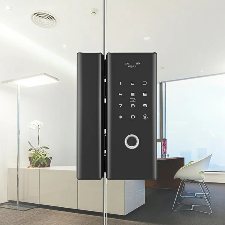 Office No Punching Double Opening Sliding Door Mini Program Password Electronic Smart Glass Door Fingerprint Lock