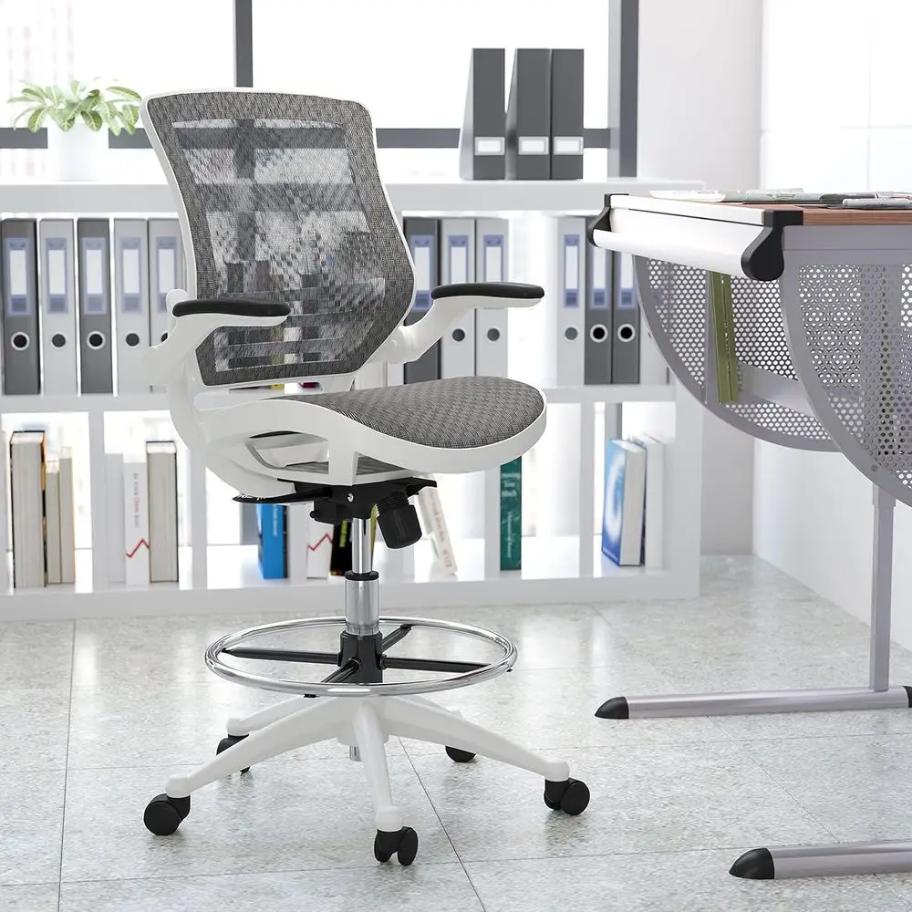 

Mesh Dining Chair with Upholstered Arms in Gray