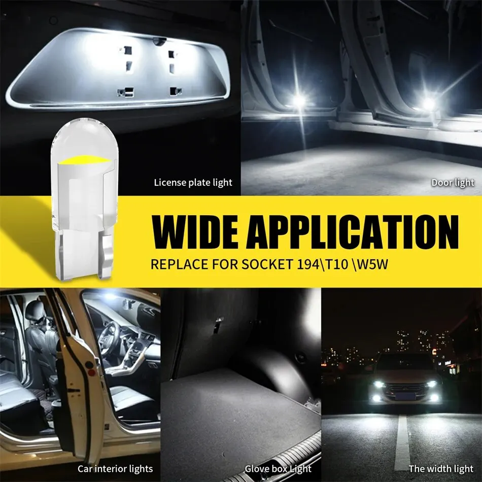 T10 LED W5W Lights Canbus Glass COB 6000k Reading Dome Marker Wedge License Plate Lamp Bulb 168 194 192 DC 12V White Red