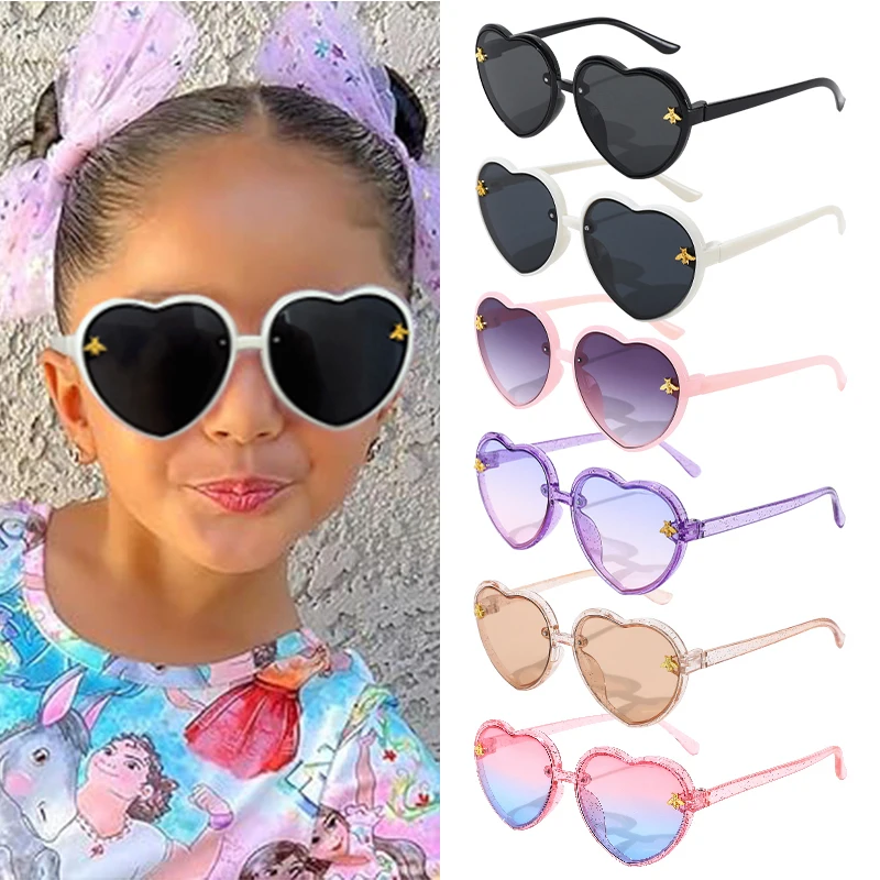2/3/4/5 pçs 2026 meninas bonito abelha de ouro mais novas cores coração crianças moda óculos do bebê para o presente do dia dos namorados