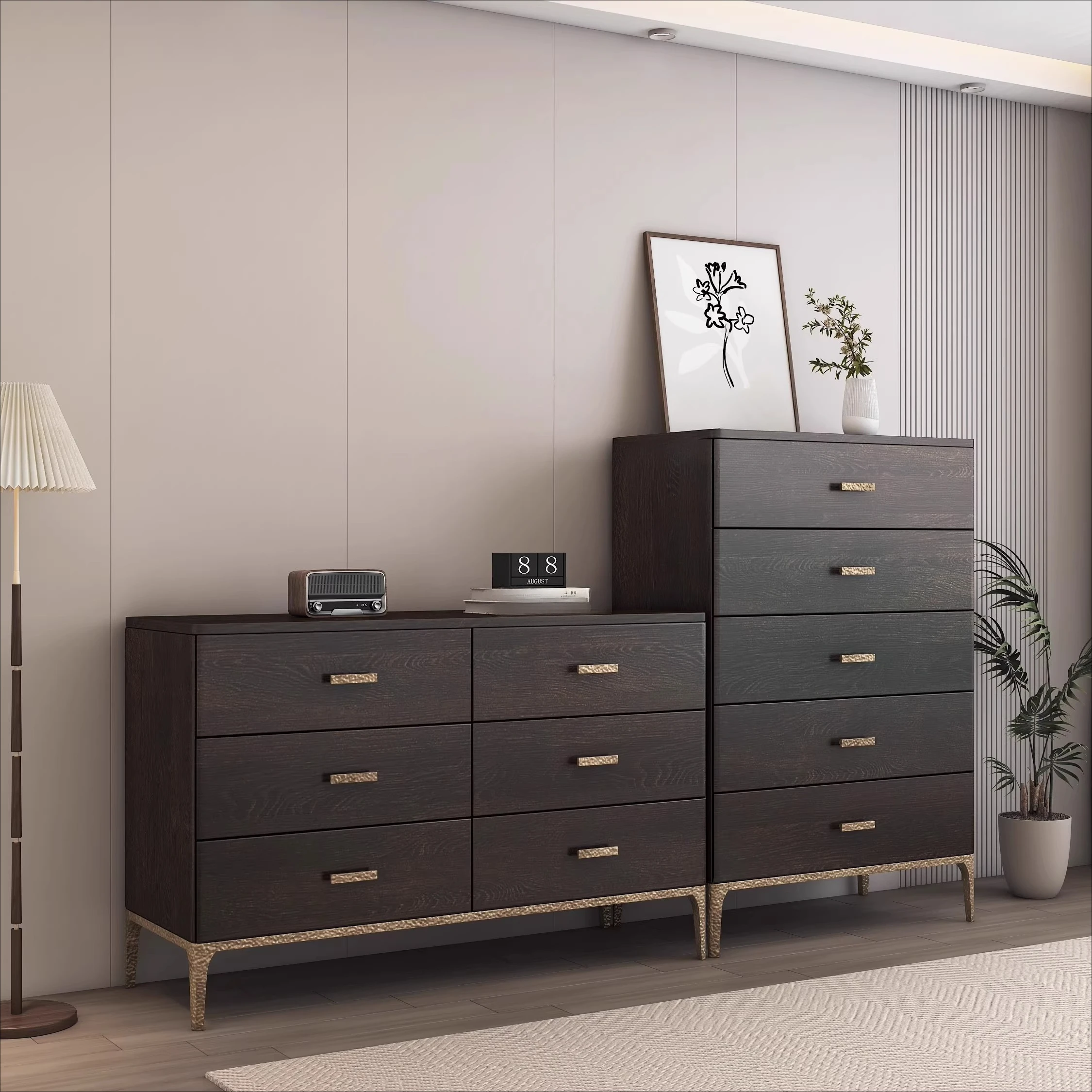 Black walnut solid wood dining side cabinet, entrance cabinet, smoked oak color living room locker, storage cabinet retro style