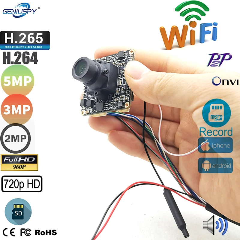 

Diy Home Security 5MP 2MP H.265 HD Onvif P2P Size 38*38mm Audio Wide Angle Wifi IP Camera Module TF Card Slot Camhi Camhipro