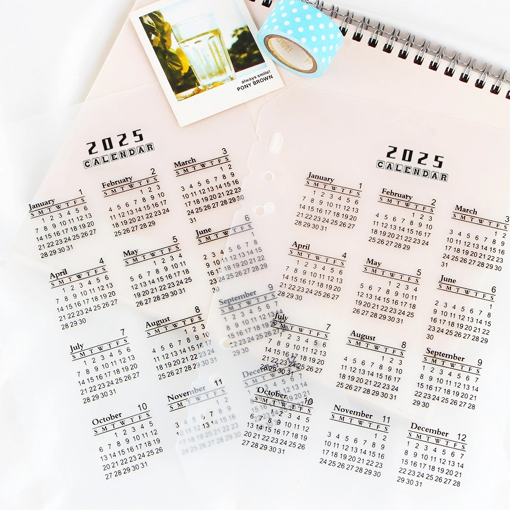 2025 Calendar PP Divider A5 A6 Loose Leaf Notebook Planner Index Sheet Binder Category Planner Inner Clip