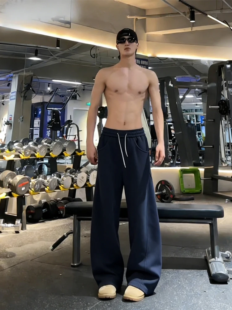 

Casual Straight Leg Fitn Pants for Men in k Blue American Sle Heavyweight Loose Fit Leisure Trousers Trendy Streetwear