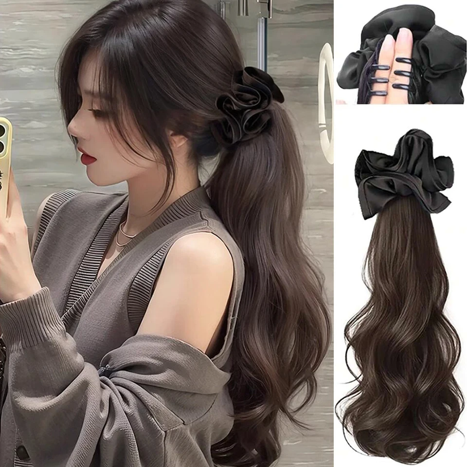 

Черная заколка-краб для волос с синтетическими прядями для девочек, многослойный кудрявый хвост, низкий/высокий пучок, натуральный волнистый хвост