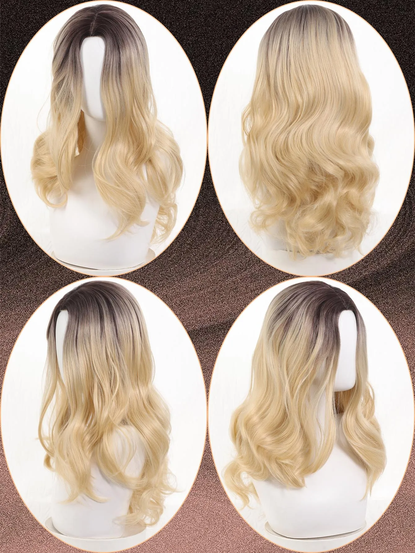 JINKAILI Blonde Ombre Cosplay Wig 22 Inch Middle Long Wigs Synthetic Middle Part Wig For Women image 2