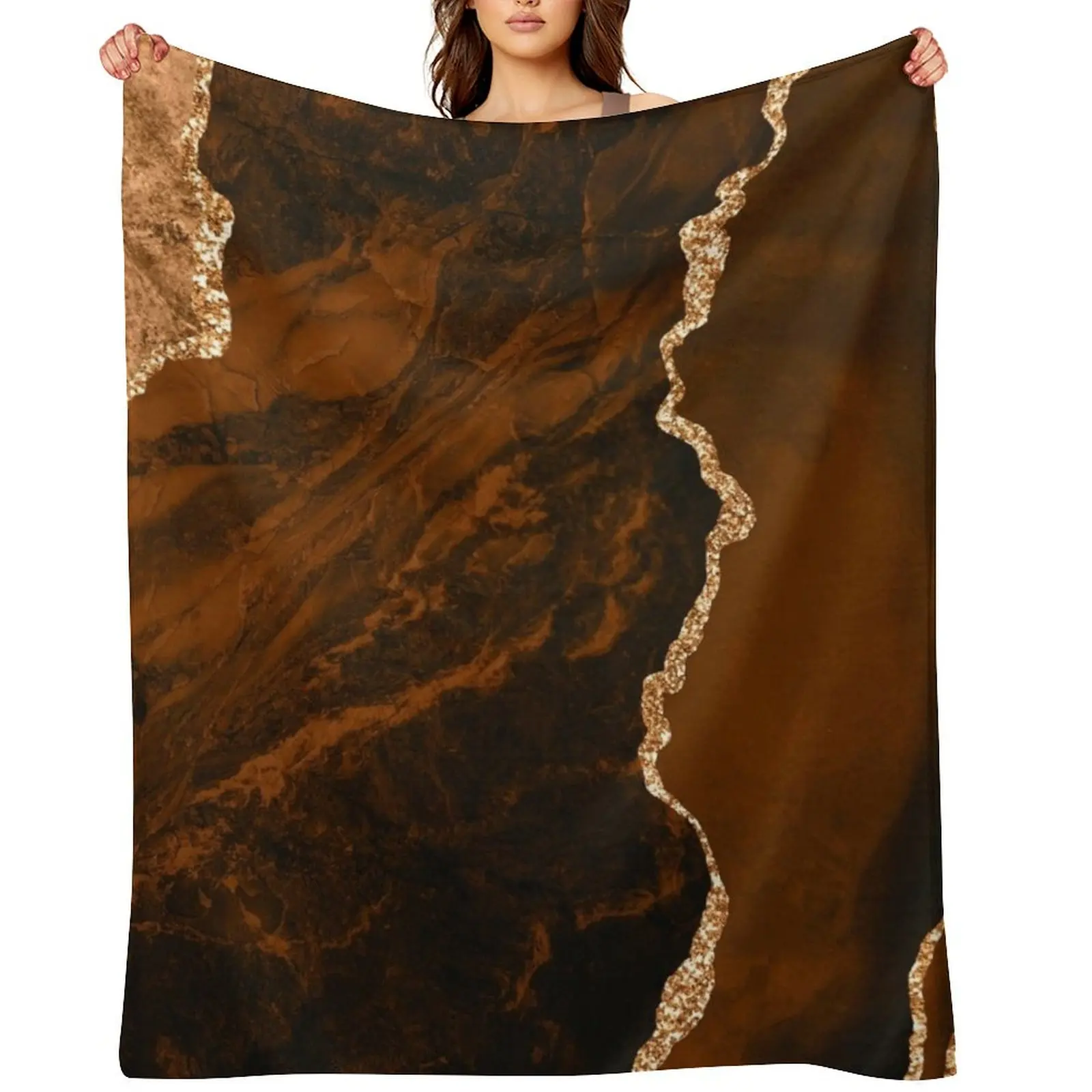 

Abstract Chocolate Brown & Gold Modern Geode Agate Design Throw Blanket Thermals For Travel for babies Blankets