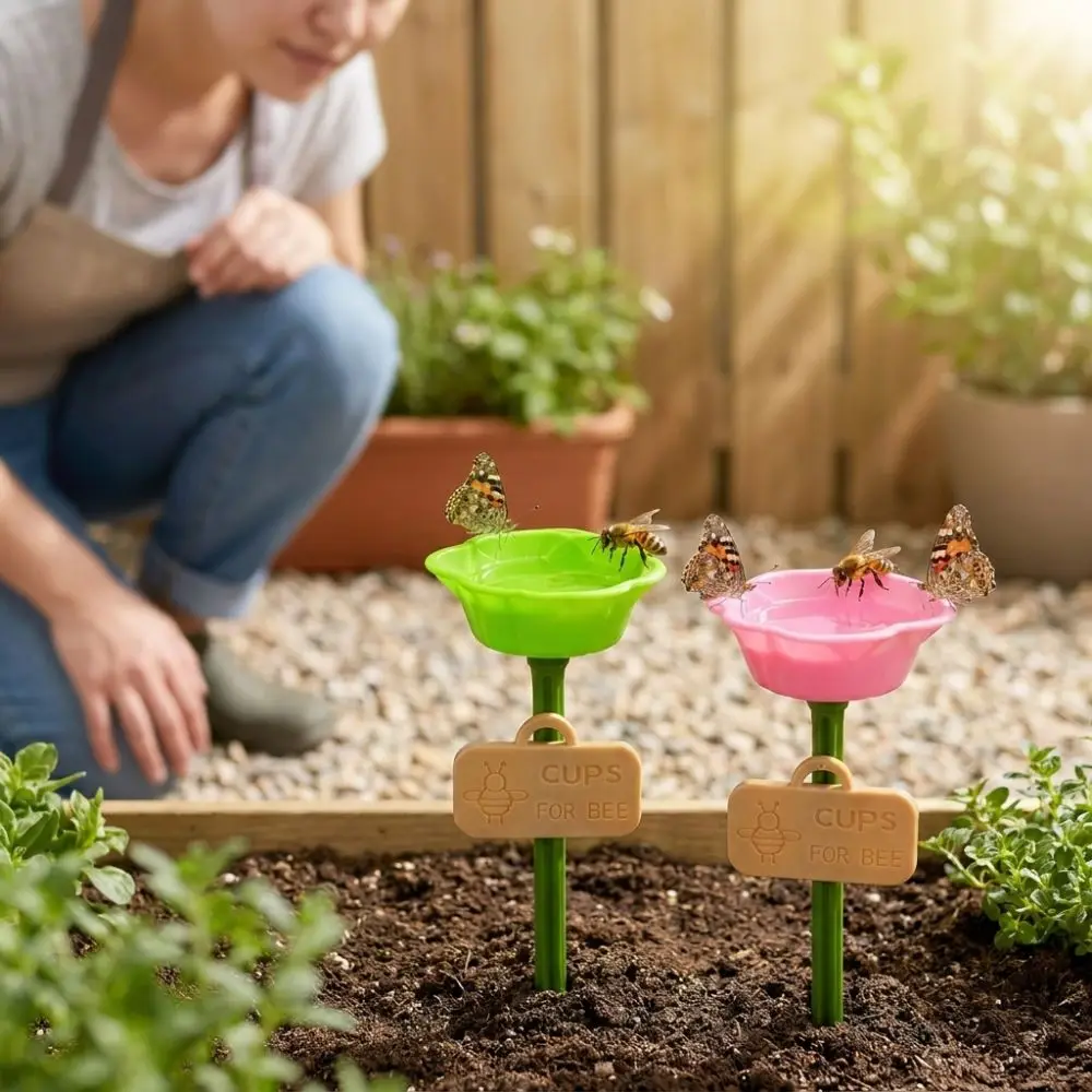 Flower Shaped Bee Watering Station Colorful Rust-resistant Wild Bees Water Bowl Weatherproof UV Resistant Pollinator Feeder