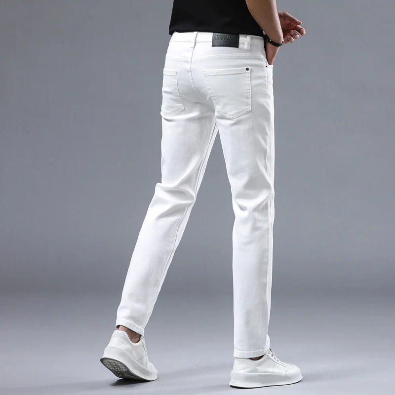 2024 New Pure White Business Jeans Men's High-End Affordable Luxury All-Matching Slim Fit Small Straight Pants